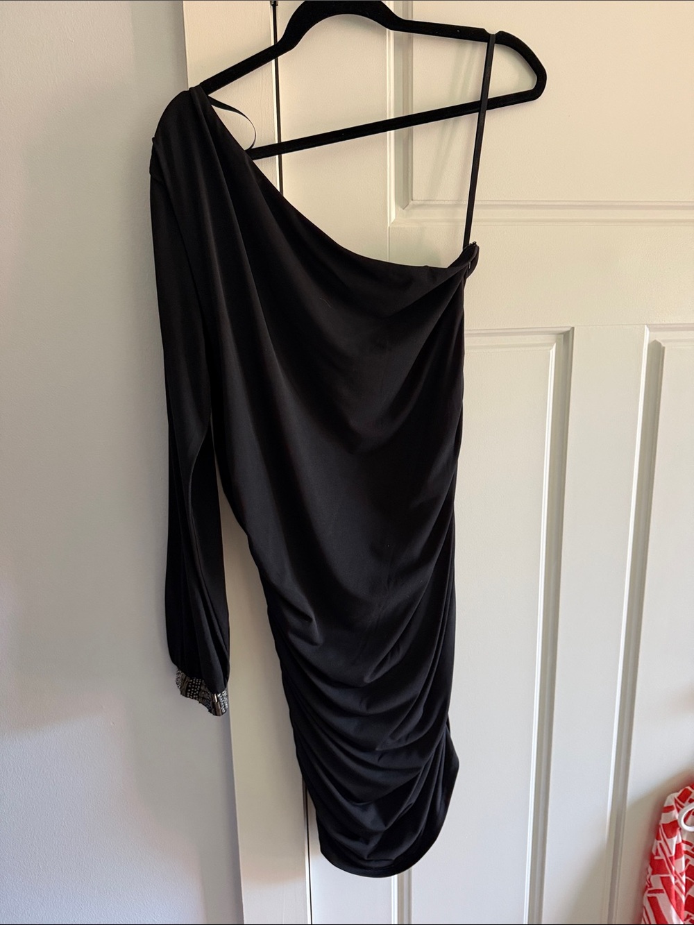 Laundry By Shelli Segal Black One-Shoulder Ruched Cocktail Dress